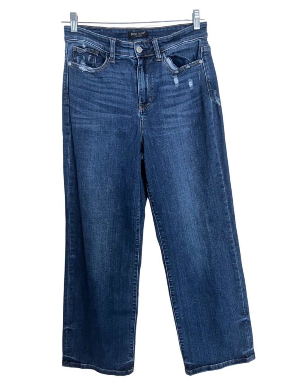 Judy Blue Wide Leg Dark Wash High Rise Distressed Jeans size 9/29 - Picture 4 of 10